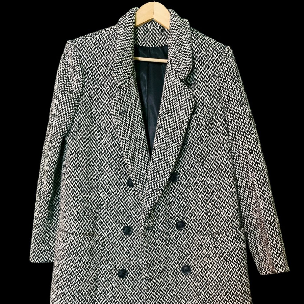 Vintage Black & White Upper Deck Women's Pea Coat